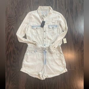 White Denim Long Sleeve Romper